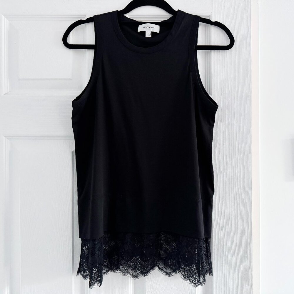Carven Lace Trimmed Tank Top in Black, size Large (fits M/L)